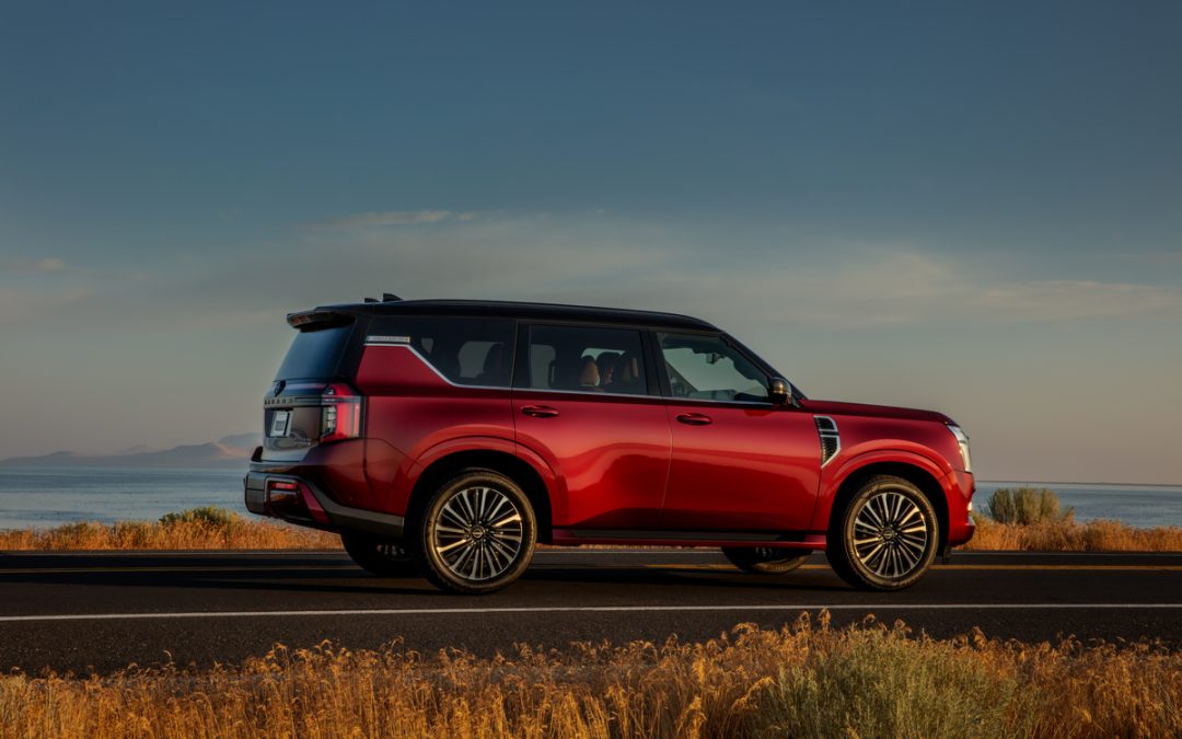 Red Nissan Armada SUV for dashboard warning light diagnosis and Nissan service near McDonough, GA